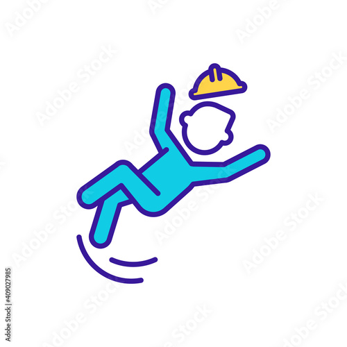 Storehouse worker injury RGB color icon. Accident risks on factory. Trips, falls and slips. Warehouse management. Business administration, retail service. Isolated vector illustration