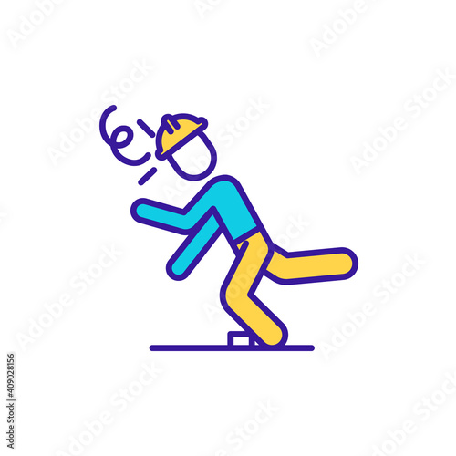 Warehouse worker accident prevention RGB color icon. Employee safety. Trips, falls and slips. Warehouse management. Business administration, retail service. Isolated vector illustration
