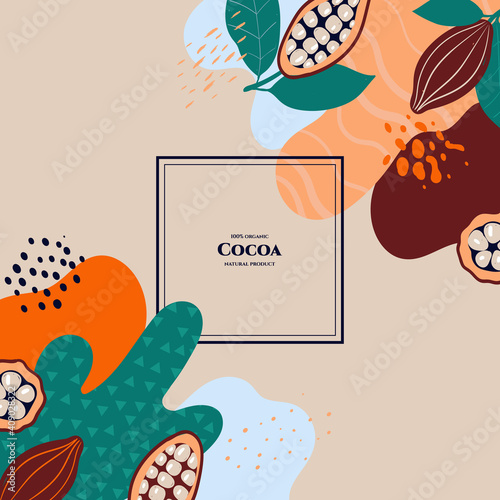 Vector frame with doodle cocoa and abstract elements. Hand drawn illustrations.