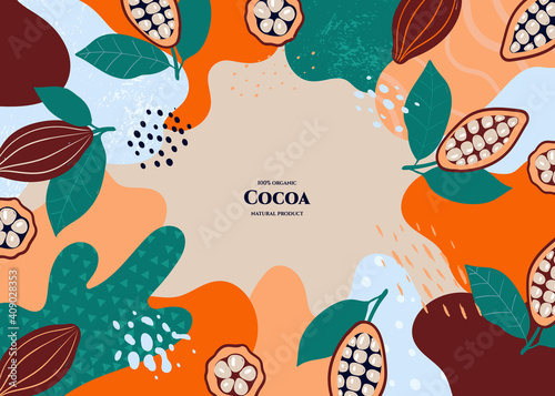 Vector frame with doodle cocoa and abstract elements. Hand drawn illustrations.