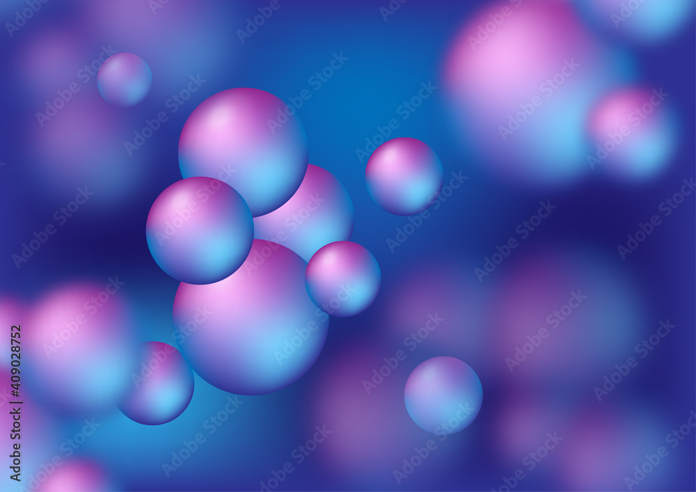 Pink and blue atom on the dark blue background, blur background, cell, cycle, technology