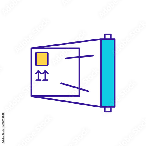 Protective plastic wrap for order RGB color icon. Parcel packaging, inventory protection. Warehouse management. Business administration, retail service. Isolated vector illustration