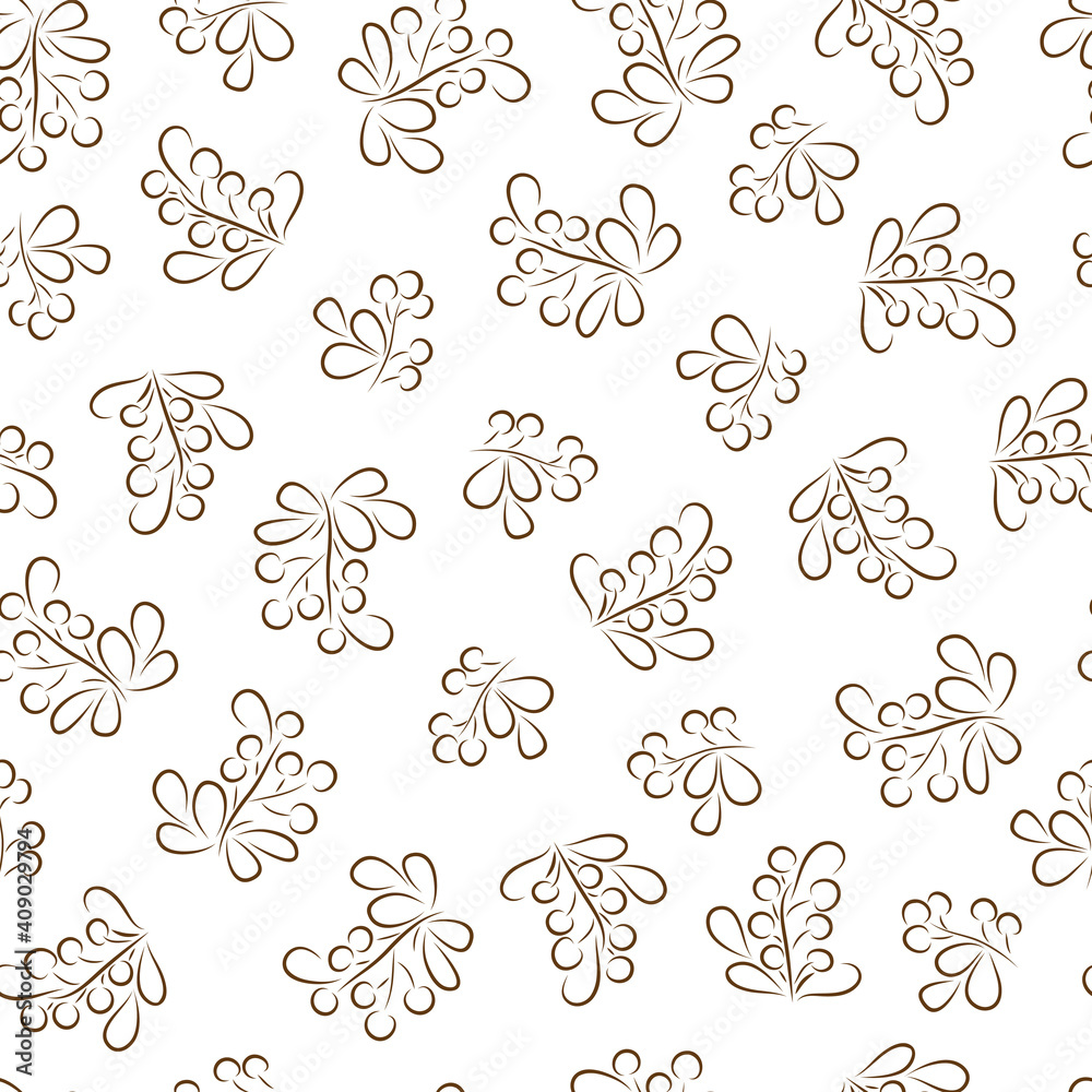 Berry sprigs. Floral seamless pattern. Foliage background.
