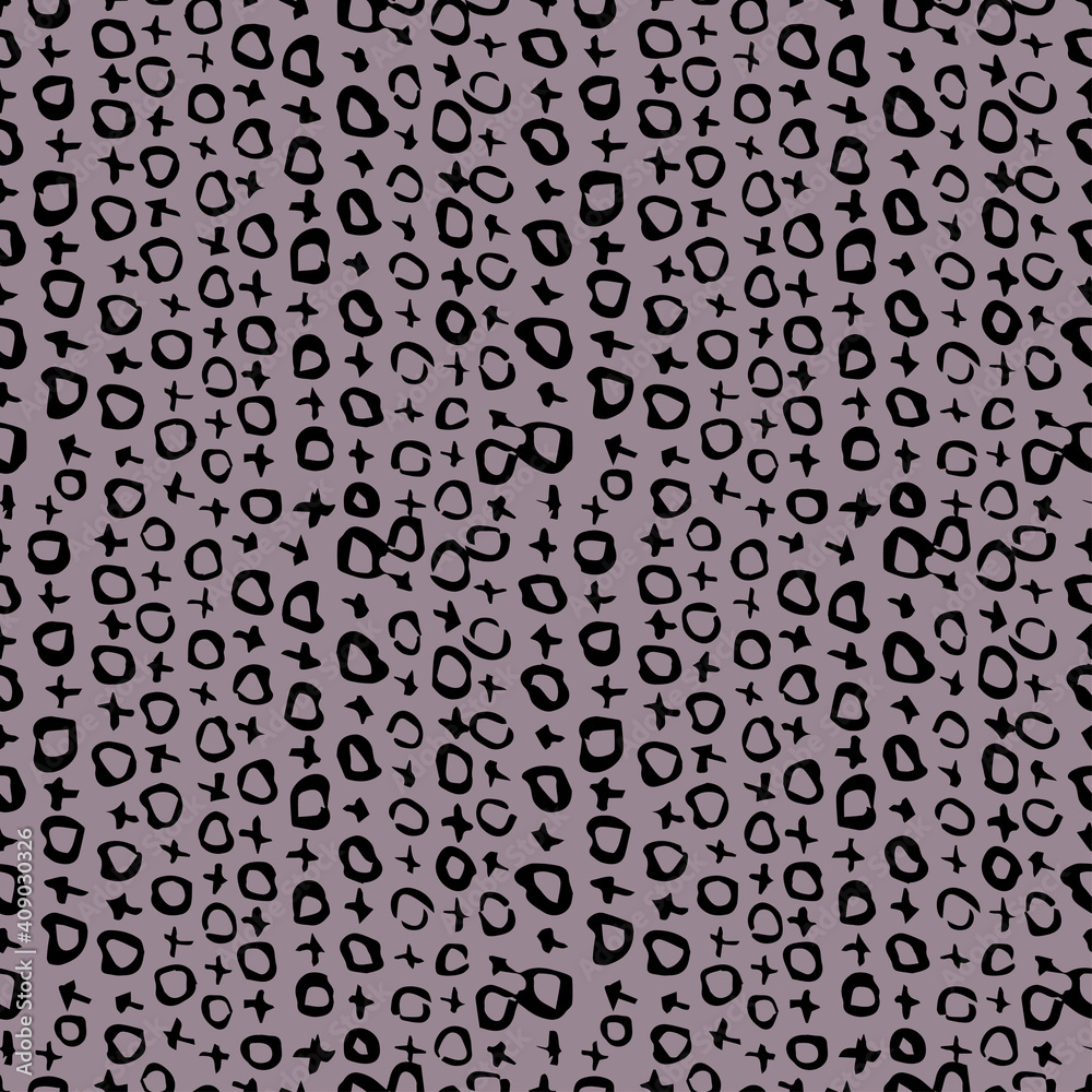 Seamless pattern with black noughts and crosses on a purple background.
