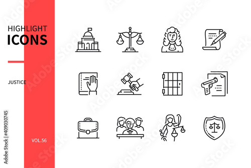 Justice concept - line design style icons set