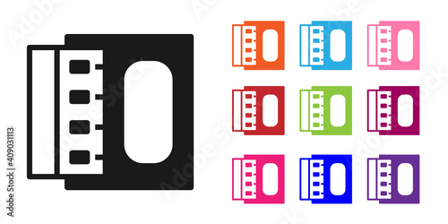 Black Open matchbox and matches icon isolated on white background. Set icons colorful. Vector.