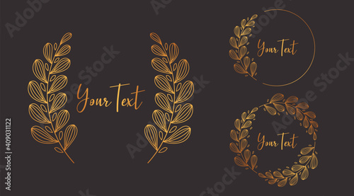 Gold flower leaf laurel wreath beauty luxury premium and elegant style vector frame decoration