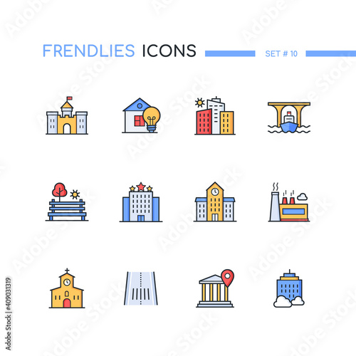 Architecture - modern line design style icons set