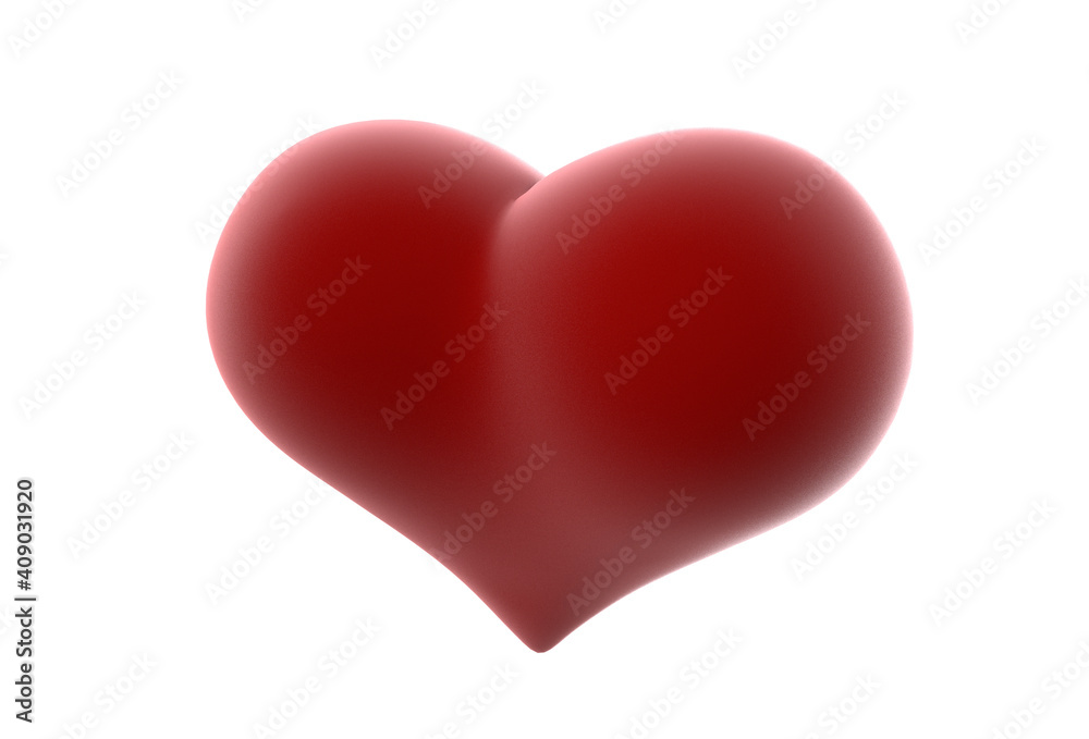 Valentines heart 3D render - -modern concept digital illustration of a soft red heart. Valentines concept illustration