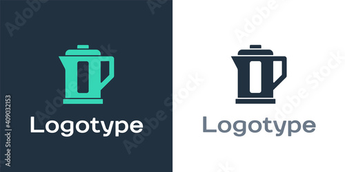 Logotype Electric kettle icon isolated on white background. Teapot icon. Logo design template element. Vector.