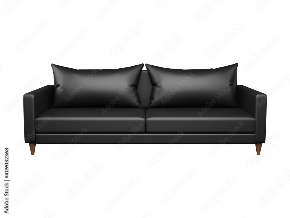Obraz premium Black sofa with pillows 3d renderings isolated on white background