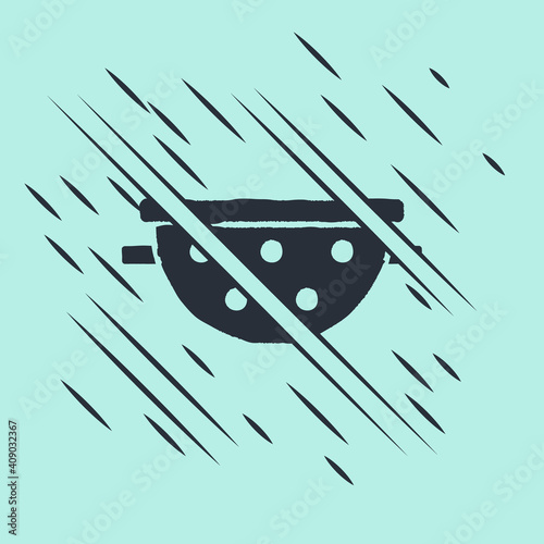 Black Kitchen colander icon isolated on green background. Cooking utensil. Cutlery sign. Glitch style. Vector.