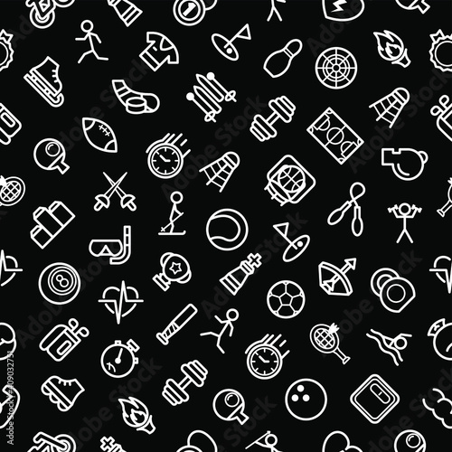 Seamless PAttern Doodle Drawn Collection Sport Hockey Dumbbell Cup Bicycle Medal Sketch Vector Design Style Background Healthy Lifestyle Fitness Illustration Icons