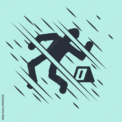 Black Crime scene icon isolated on green background. Glitch style. Vector.