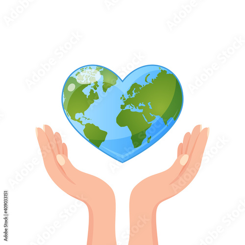 Hands holding Earth in heart shape. Save our planet. World Environment day or Earth day concept