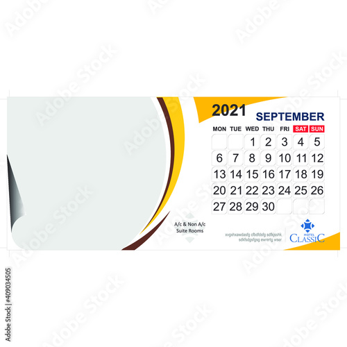 2021 September tabletop calender- vector photo