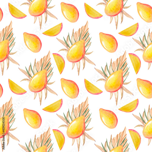 seamless pattern with autumn leaves and mango
