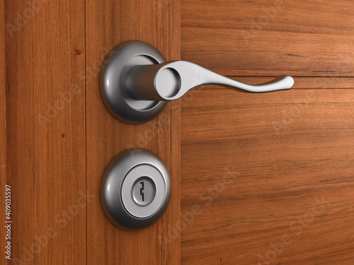 handle and wooden door. 3D ...