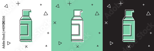 Set Spray can for hairspray, deodorant, antiperspirant icon isolated on white and green, black background. Vector.