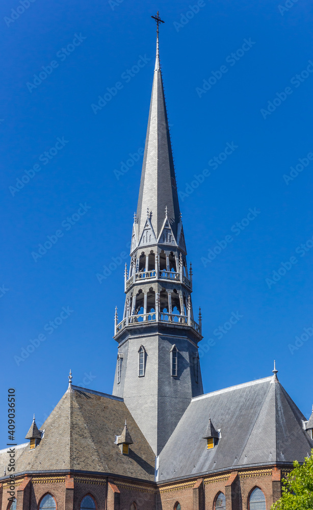 Spire of the Historic Gouwekerk in Gouda, Netherlands Spire of the Historic Gouwekerk in Gouda, Netherlands