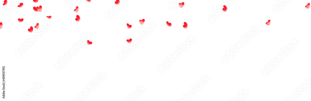 Red hearts, confetti. Decorative design elements for Valentine's day. Vector