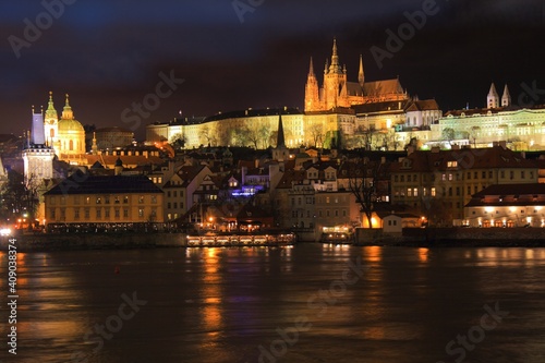Prague panorama with castle at the night