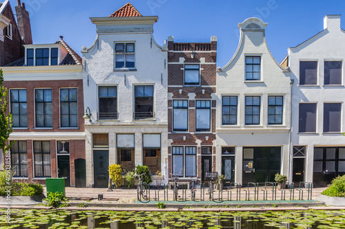 Traditional gables on houses in the center of Gouda, Netherlands photo