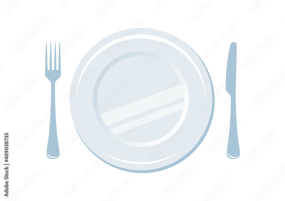 Empty plate, fork and knife top view icon vector. Plate and cutlery icon isolated on a white background. Plate, fork, knife icon set vector Empty plate, fork and knife top view icon vector. Plate and cutlery icon isolated on a white background. Plate, fork, knife icon set vector