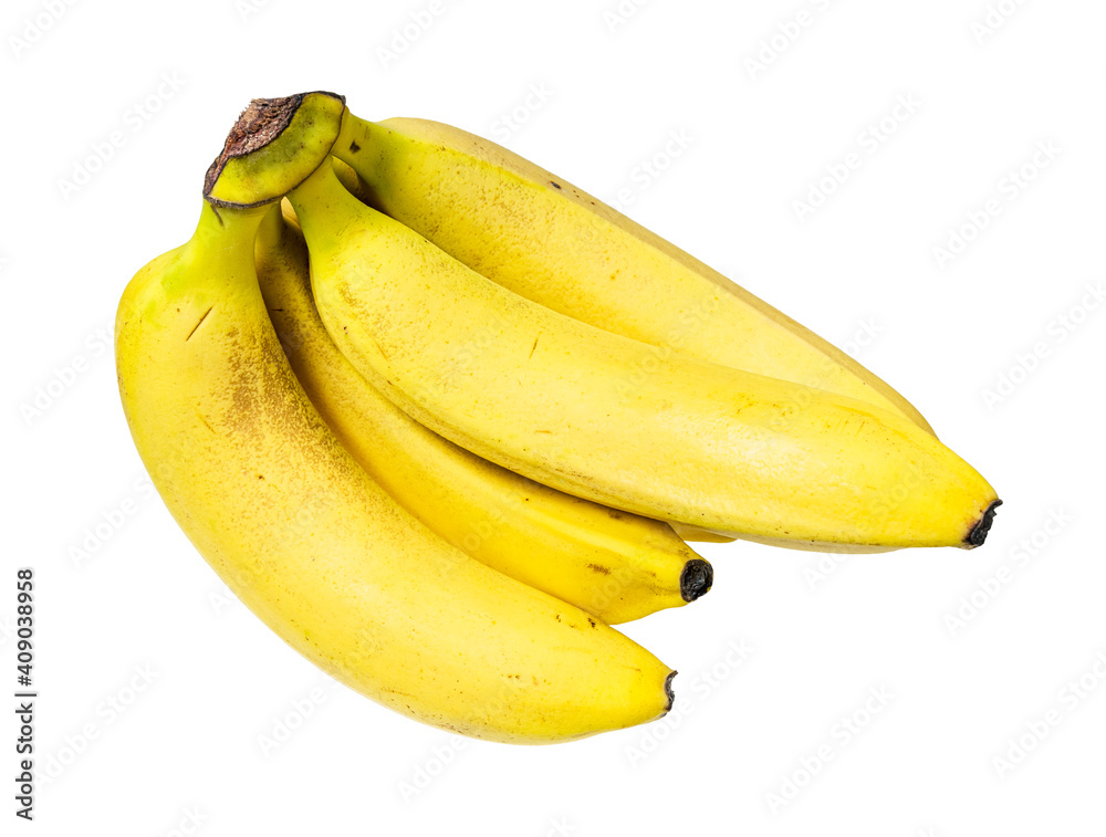 several ripe yellow bananas isolated on white background