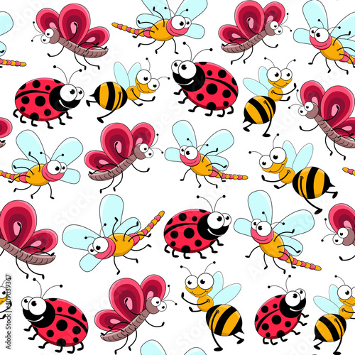 Seamless pattern with cute insects. Children pattern. Vector illustration.