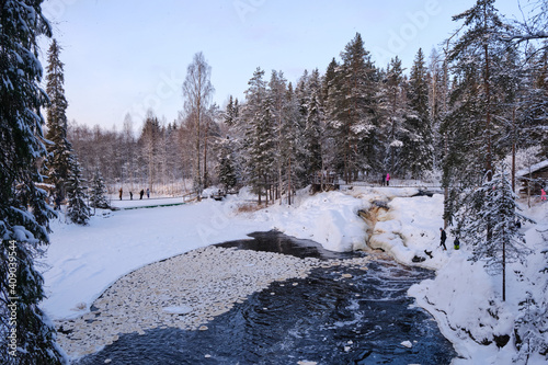 Akhvenkoski waterfall in winter. The place where the famous film 