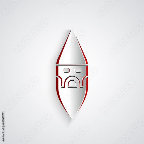 Paper cut Wizard warlock icon isolated on grey background. Paper art style. Vector.