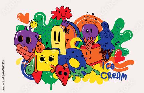Bright themed vector collection of sweet hilarious abstract characters