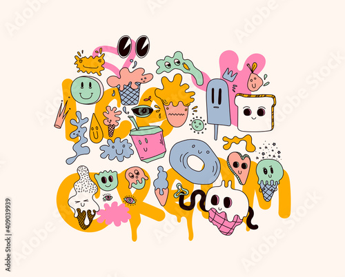 Bright themed vector collection of sweet hilarious abstract characters