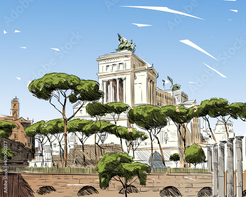 Capitol Rome. Rome. Italy. Hand drawn landmark sketch. Vector illustration.