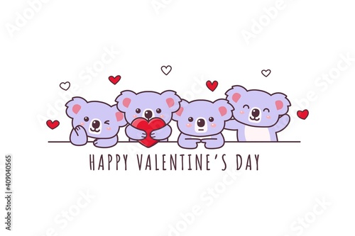 Cute koala drawing happy valentines day doodle