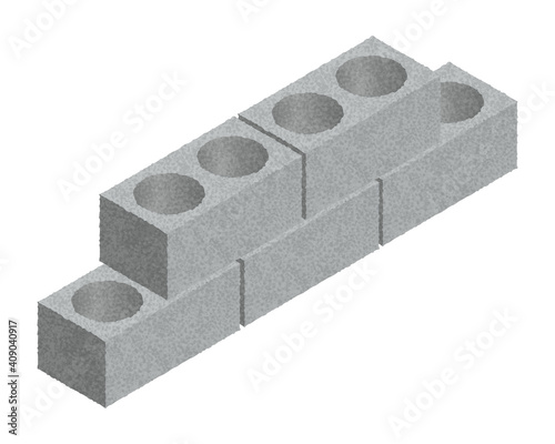 Isometric cinder blocks isolated on white background. Gray bricks. Concrete building blocks icon. Construction. Flat 3d isometric vector cement blocks icon illustration.