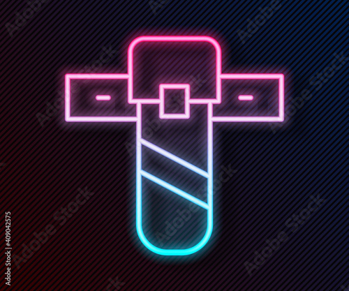 Glowing neon line Knife holster icon isolated on black background. Vector.