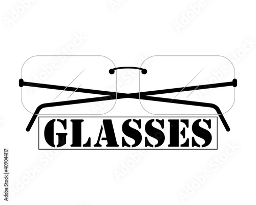 Mens glasses rimless with transparent lenses. Vector logo. Illustration on white background.