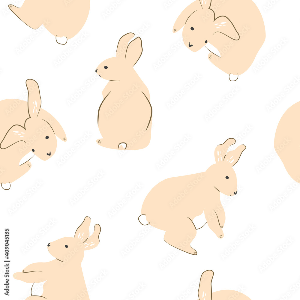Seamless Pattern Pink Cute Rabbits White Background Design Vector Illustration Seamless Pattern Pink Cute Rabbits White Background Design Vector Illustration