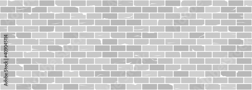 White or grey old brick wall seamless texture. Chipped and cracked bricks. Vector pattern