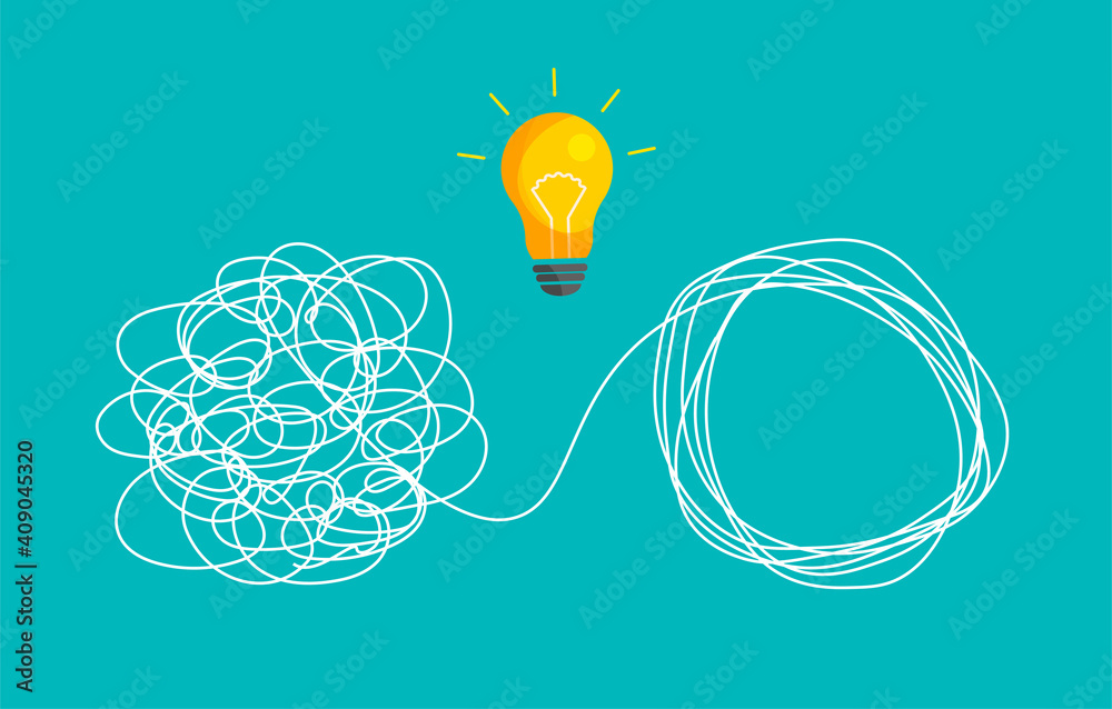 Streamlining Problem Solving Tangle tangled and unraveled. Abstract metaphor of business problem ...