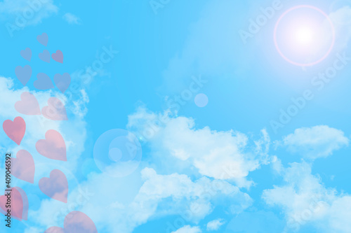 Love is in the air, with clouds and blue background.