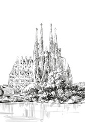 Wandcirkels Barcelona Sagrada Familia handgetekende schets  © romanya