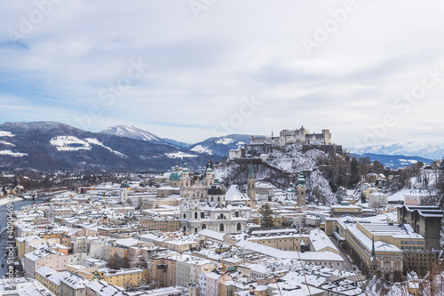 Panorama of Salzburg in winter: Snowy historical center and old city © Patrick Daxenbichler