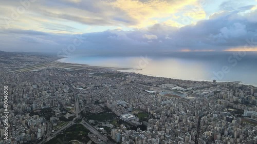 Drone Shot - Fly over Beirut showing Beirut Airport, southern suburbs, and Beirut Sports City photo