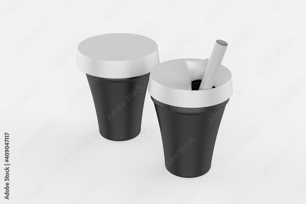 Glossy Yogurt Cup with Straw Mockup isolated on white background. 3d illustration Glossy Yogurt Cup with Straw Mockup isolated on white background. 3d illustration