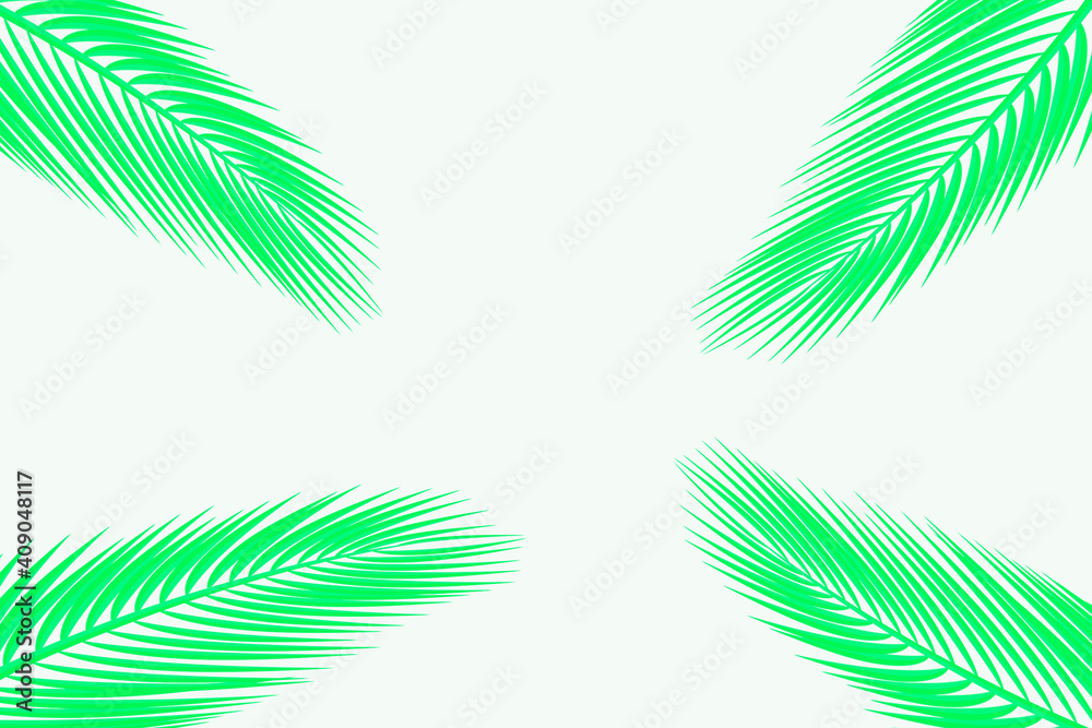 Fropical palm leaves frame botanical illustration. Exotic nature card or banner with frame for text isolated on white background. Jungle green leaf floral pattern. Tropical palm leaves card.
