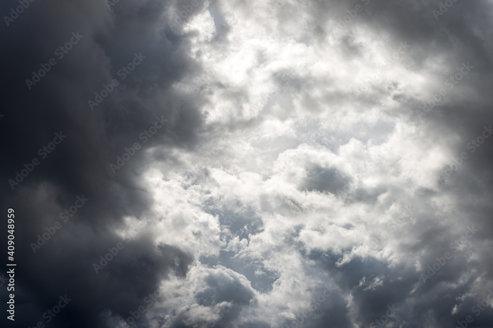Closeup of Storm Clouds in a Dark Dramatic Sky, full frame, photography