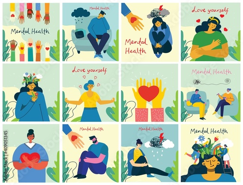 Mental health illustration concept. Psychology visual interpretation of mental health.